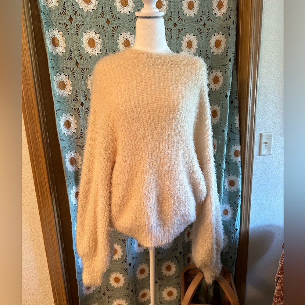 NAKED ZEBRA cream eyelash oversized sweater